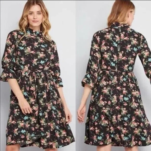 Modcloth Floral Print Mock Neck LS Dress Women's Plus Size 4X *Belt NOT Included - Picture 12 of 12